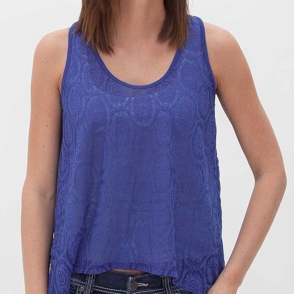Lily White Royal Blue Open Back Lace Tank Top Size L - Picture 7 of 8